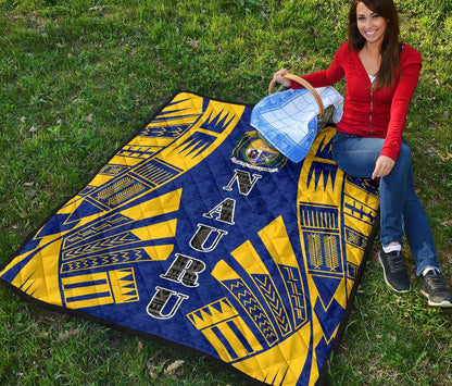 Nauru Premium Quilt - Nauru Coat Of Arms Polynesian Yellow Tattoo