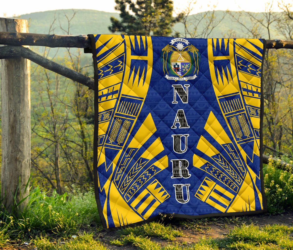 Nauru Premium Quilt - Nauru Coat Of Arms Polynesian Yellow Tattoo