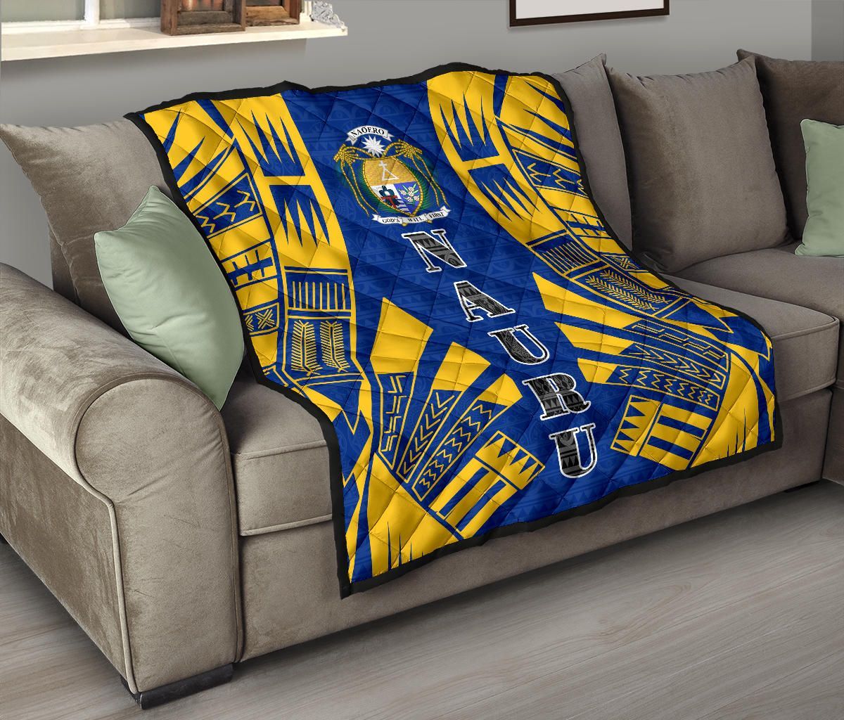Nauru Premium Quilt - Nauru Coat Of Arms Polynesian Yellow Tattoo