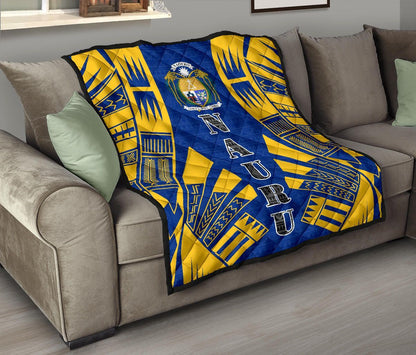 Nauru Premium Quilt - Nauru Coat Of Arms Polynesian Yellow Tattoo