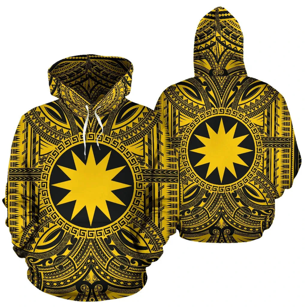 Nauru All Over Hoodie - Nauru Coat Of rms Polynesian Gold Black