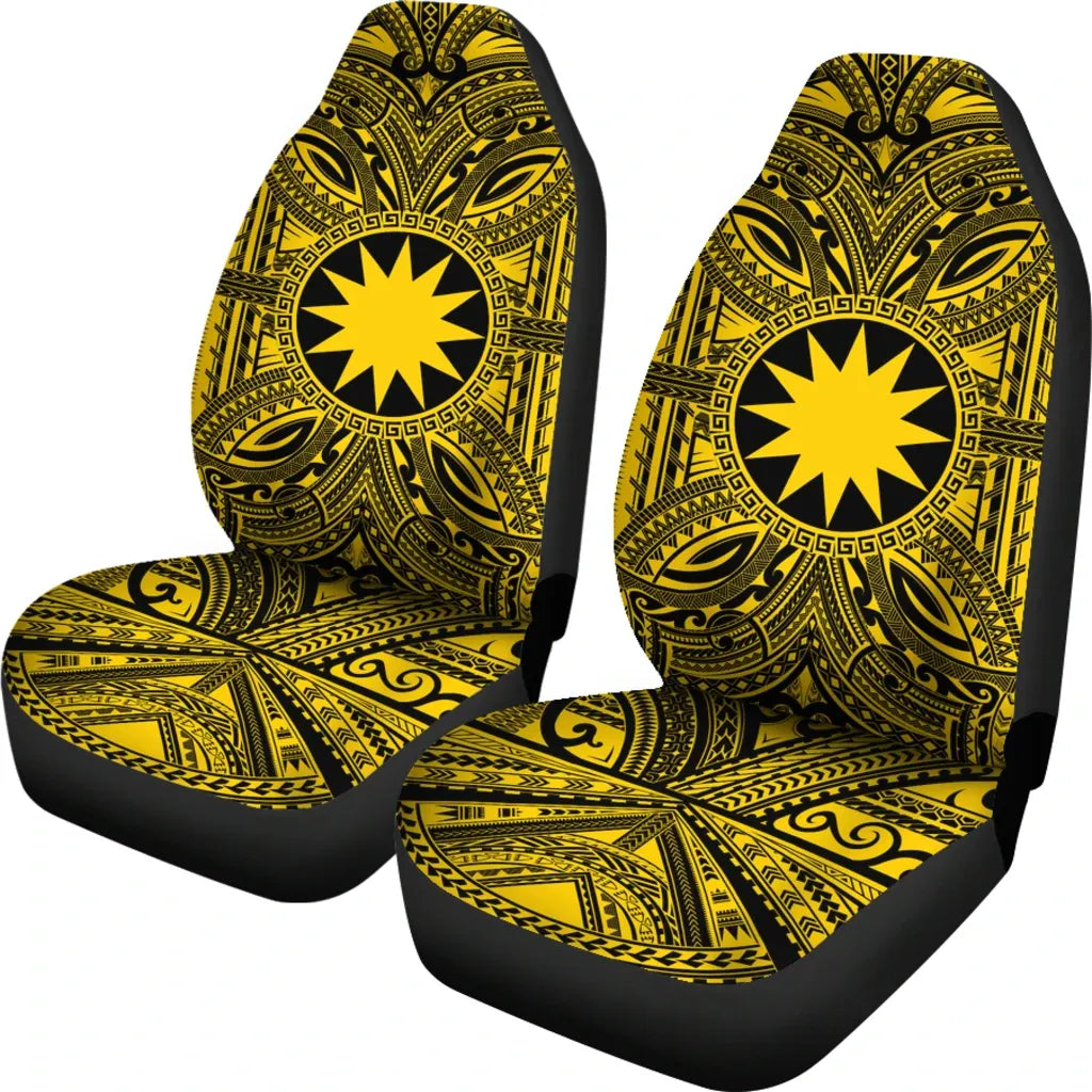 Nauru Car Seat Cover - Nauru Coat Of Arms Polynesian Gold Black