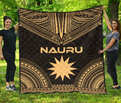 Nauru Premium Quilt - Nauru Flag Polynesian Chief Gold Version