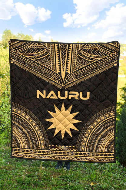 Nauru Premium Quilt - Nauru Flag Polynesian Chief Gold Version