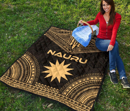 Nauru Premium Quilt - Nauru Flag Polynesian Chief Gold Version