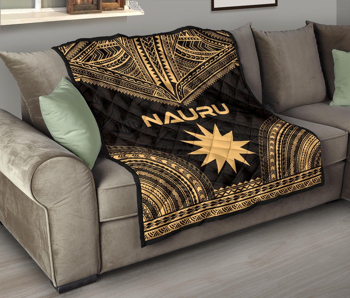 Nauru Premium Quilt - Nauru Flag Polynesian Chief Gold Version