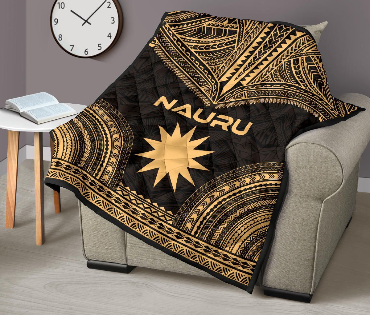 Nauru Premium Quilt - Nauru Flag Polynesian Chief Gold Version