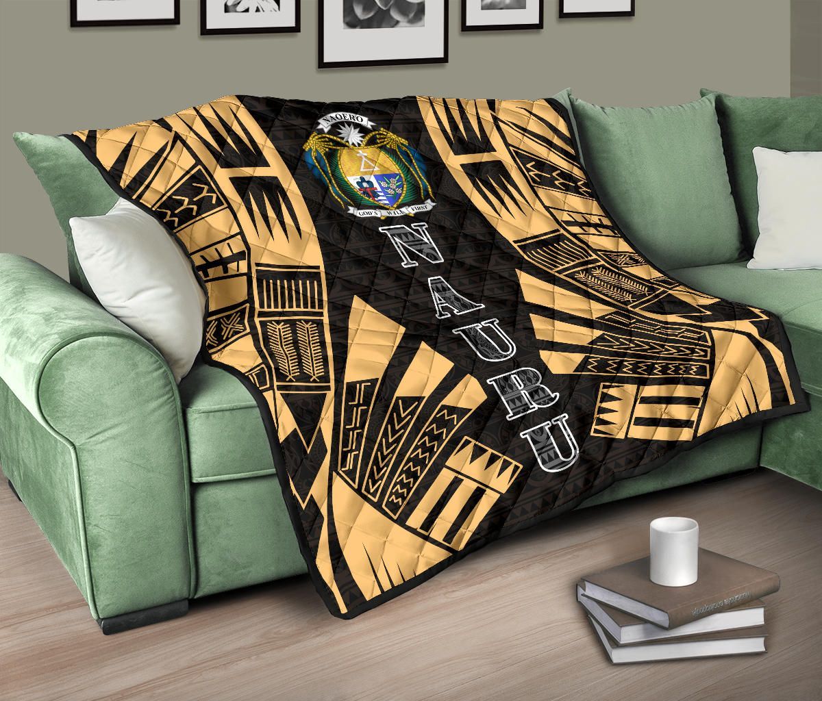 Nauru Premium Quilt - Nauru Coat Of Arms Polynesian Gold Tattoo