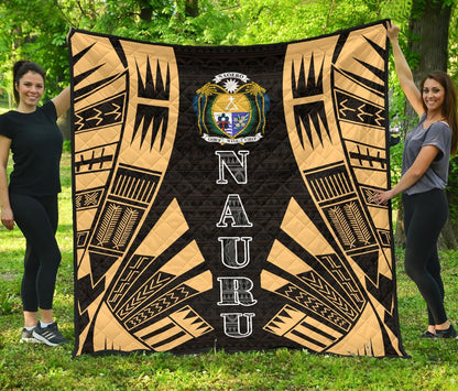 Nauru Premium Quilt - Nauru Coat Of Arms Polynesian Gold Tattoo