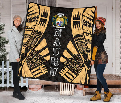 Nauru Premium Quilt - Nauru Coat Of Arms Polynesian Gold Tattoo