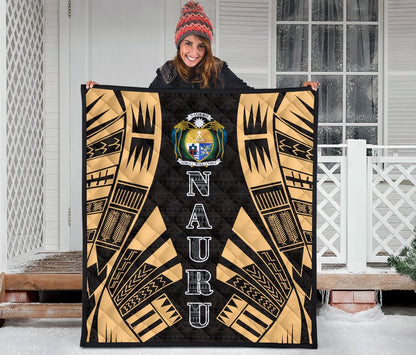 Nauru Premium Quilt - Nauru Coat Of Arms Polynesian Gold Tattoo
