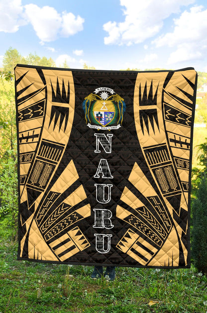 Nauru Premium Quilt - Nauru Coat Of Arms Polynesian Gold Tattoo
