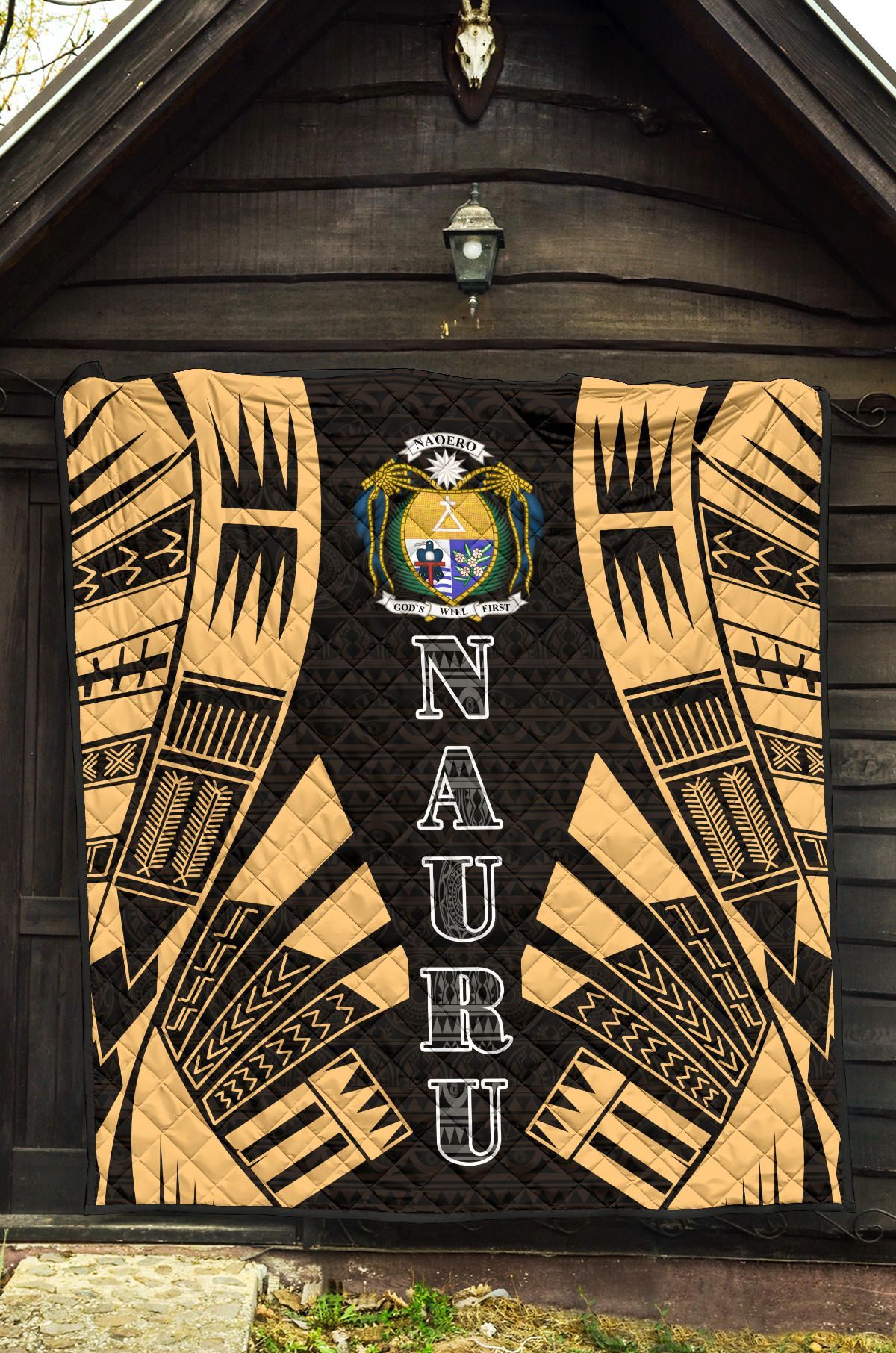 Nauru Premium Quilt - Nauru Coat Of Arms Polynesian Gold Tattoo
