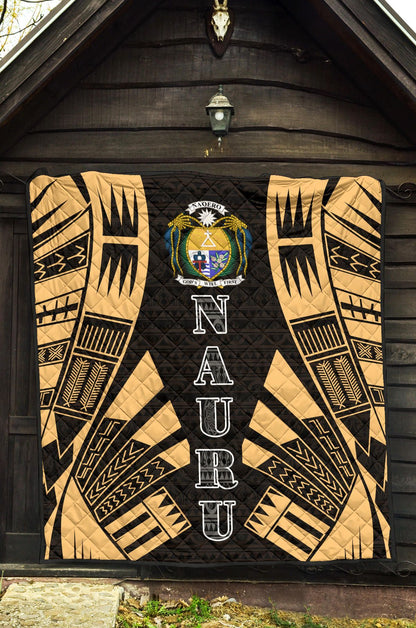 Nauru Premium Quilt - Nauru Coat Of Arms Polynesian Gold Tattoo