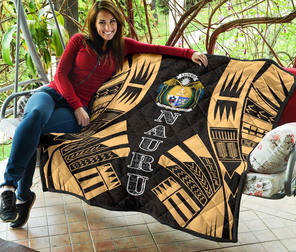 Nauru Premium Quilt - Nauru Coat Of Arms Polynesian Gold Tattoo