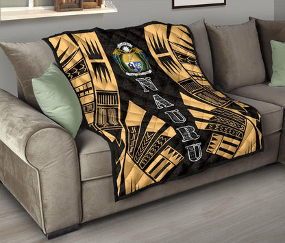 Nauru Premium Quilt - Nauru Coat Of Arms Polynesian Gold Tattoo