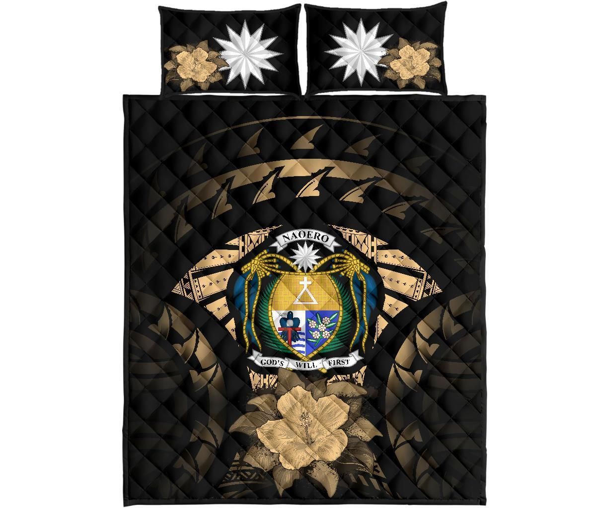 Nauru Polynesian Quilt Bed Set Hibiscus Gold