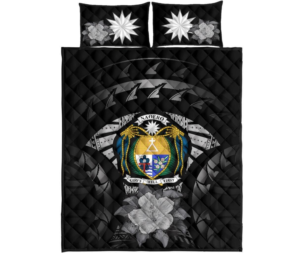 Nauru Polynesian Quilt Bed Set Hibiscus Gray