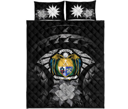 Nauru Polynesian Quilt Bed Set Hibiscus Gray