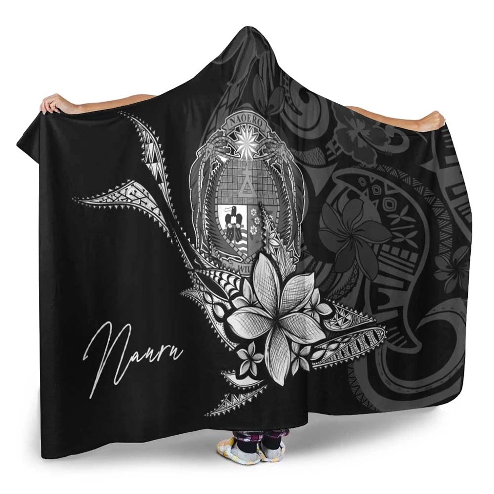 Nauru Hooded Blanket - Fish With Plumeria Flowers Style