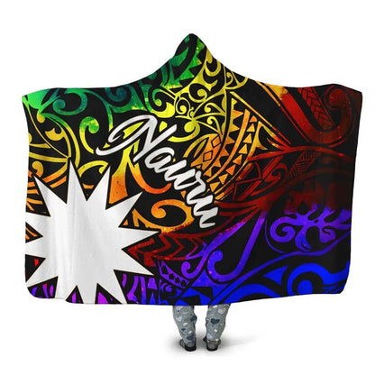 Nauru Hooded Blanket - Rainbow Polynesian Pattern