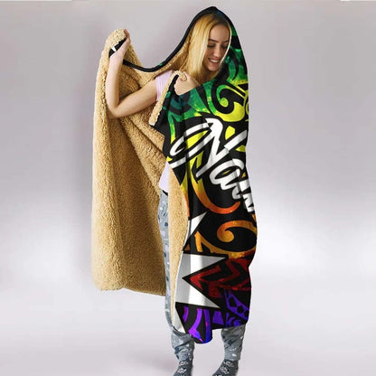 Nauru Hooded Blanket - Rainbow Polynesian Pattern
