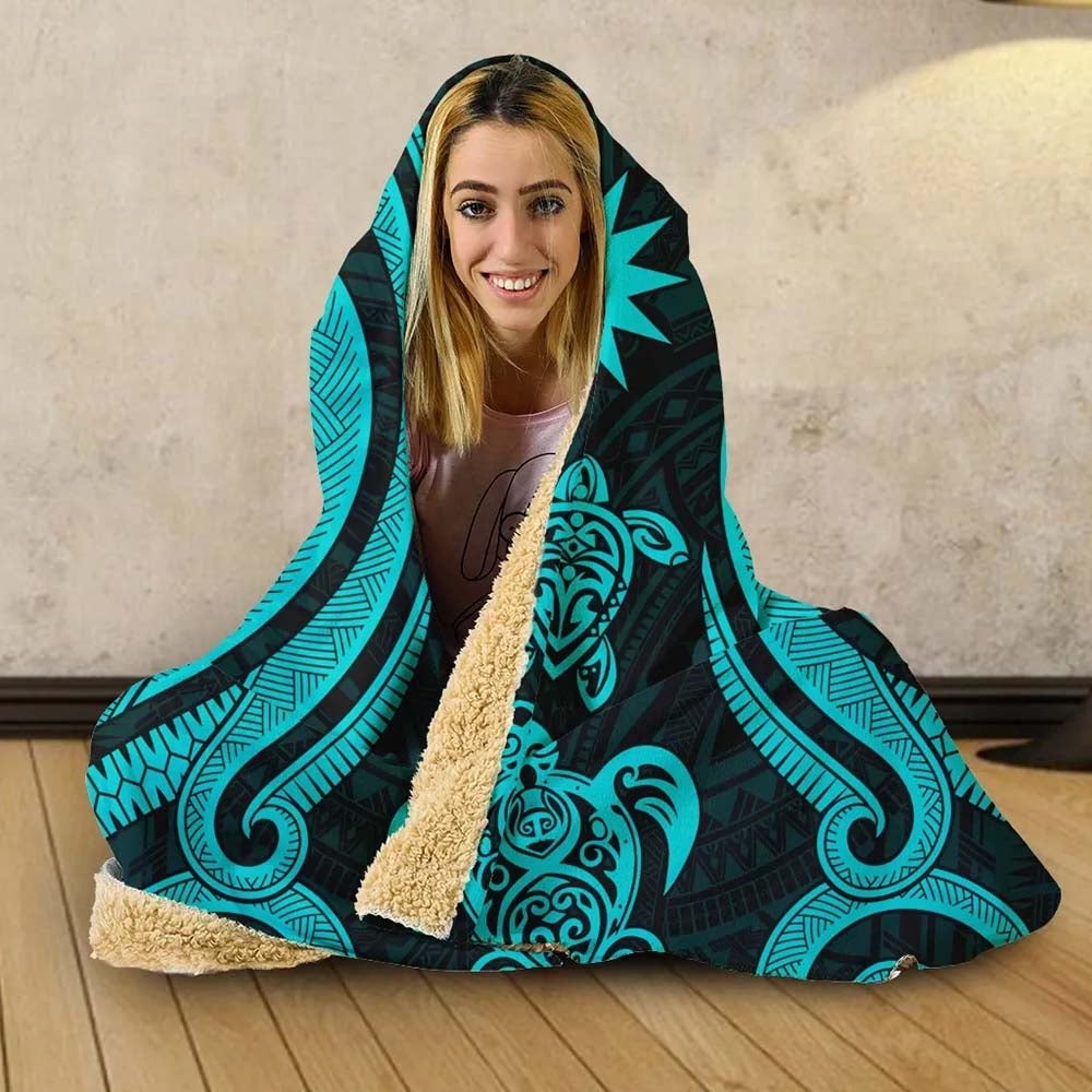 Nauru Hooded Blanket - Turquoise Tentacle Turtle