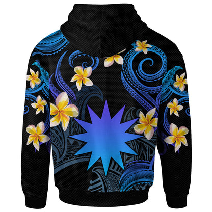 Nauru Hoodie - Custom Personalised Polynesian Waves with Plumeria Flowers (Blue)