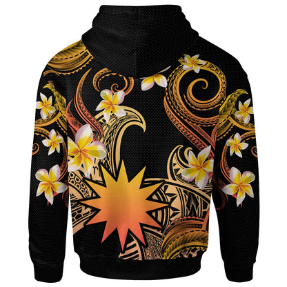 Nauru Hoodie - Custom Personalised Polynesian Waves with Plumeria Flowers (Orange)