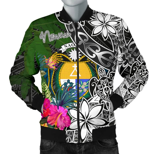 Nauru Bomber Jacket - Turtle Plumeria Banana Leaf Crest