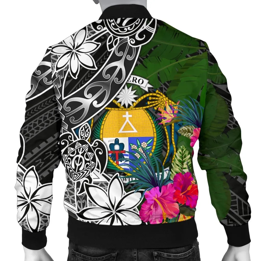 Nauru Bomber Jacket - Turtle Plumeria Banana Leaf Crest
