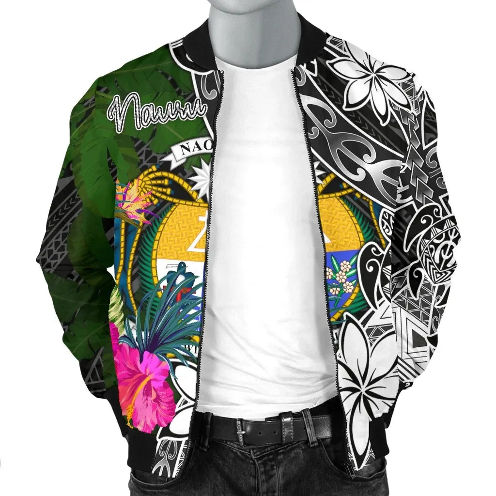Nauru Bomber Jacket - Turtle Plumeria Banana Leaf Crest