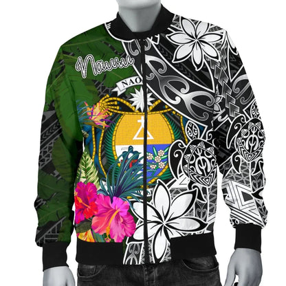 Nauru Bomber Jacket - Turtle Plumeria Banana Leaf Crest