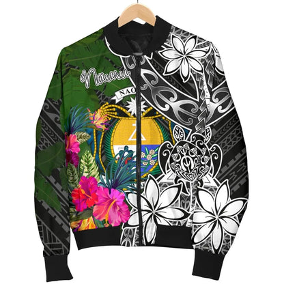 Nauru Bomber Jacket - Turtle Plumeria Banana Leaf Crest