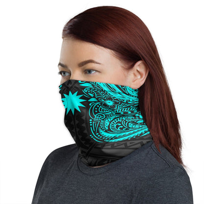 Nauru Neck Gaiter - Floral Tattoo Neon Blue