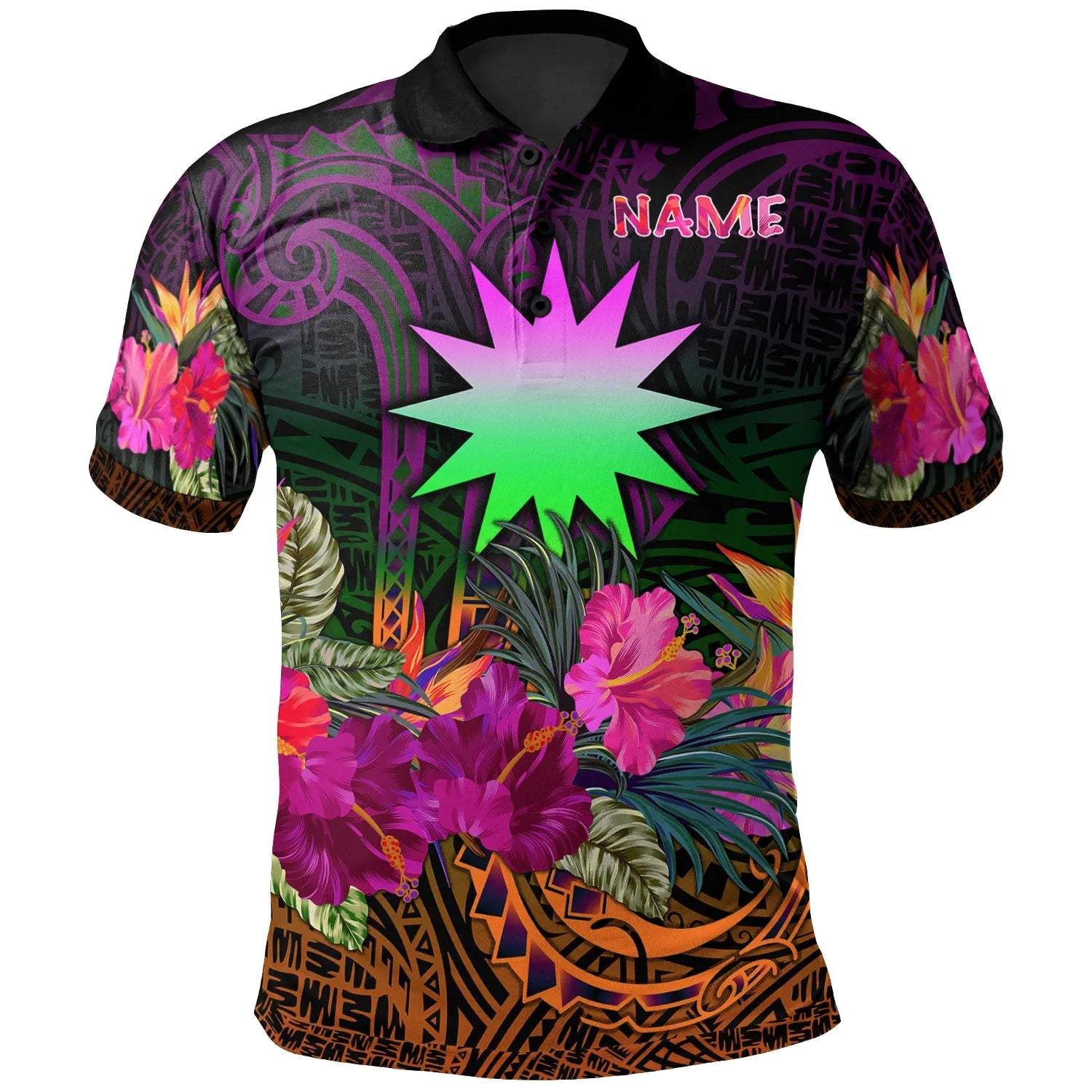 Nauru Personalised Polo - Summer Hibiscus