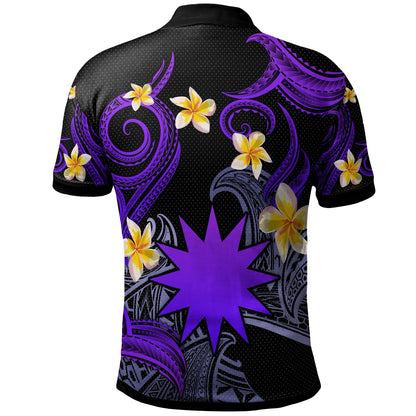 Nauru Polo Shirt - Custom Personalised Polynesian Waves with Plumeria Flowers (Purple)