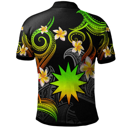 Nauru Polo Shirt - Custom Personalised Polynesian Waves with Plumeria Flowers (Reggae)