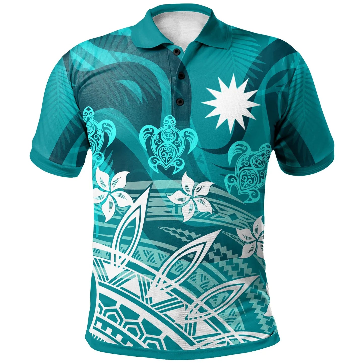 Nauru Polo Shirt - Turtle Around Flower