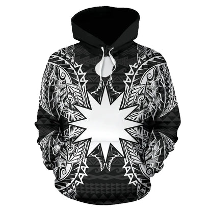 Nauru Polynesian All Over Hoodie Map Black