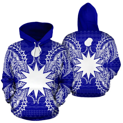 Nauru Polynesian All Over Hoodie Map Blue