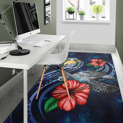 Nauru Polynesian Area Rug - Blue Turtle Hibiscus