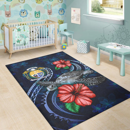 Nauru Polynesian Area Rug - Blue Turtle Hibiscus