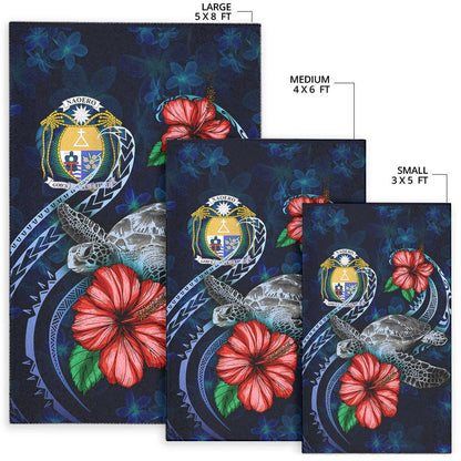 Nauru Polynesian Area Rug - Blue Turtle Hibiscus