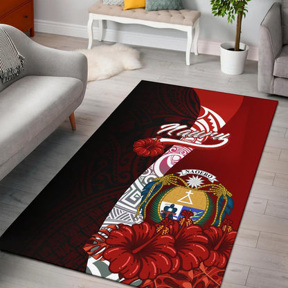 Nauru Polynesian Area Rug - Coat Of Arm With Hibiscus