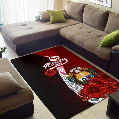 Nauru Polynesian Area Rug - Coat Of Arm With Hibiscus