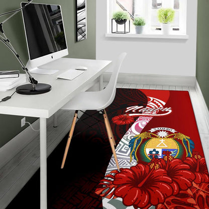 Nauru Polynesian Area Rug - Coat Of Arm With Hibiscus