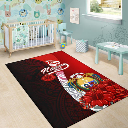 Nauru Polynesian Area Rug - Coat Of Arm With Hibiscus