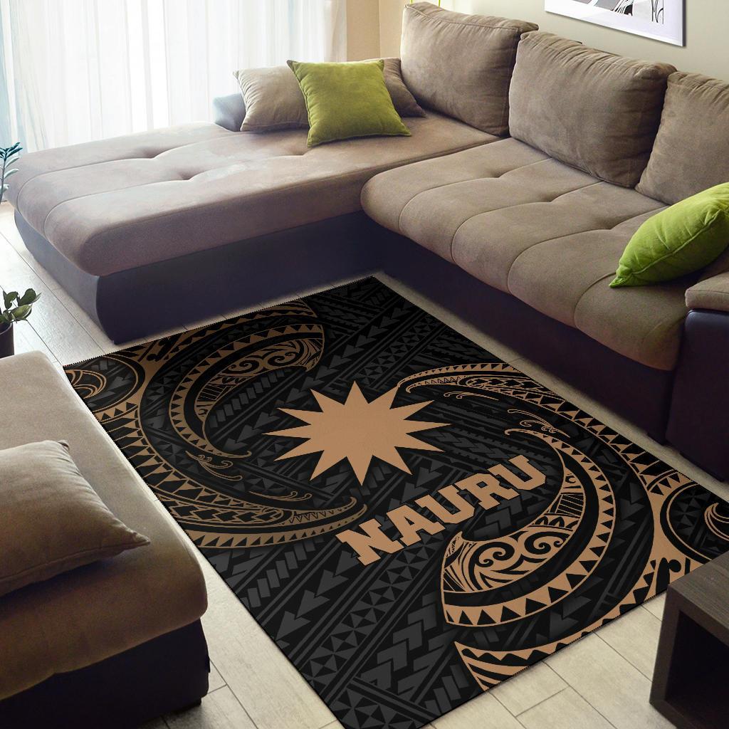 Nauru Polynesian Area Rug - Gold Tribal Wave