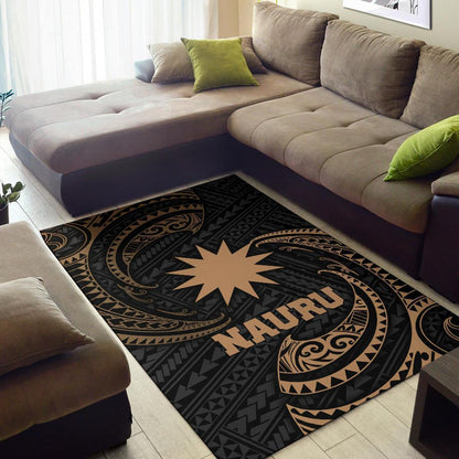 Nauru Polynesian Area Rug - Gold Tribal Wave